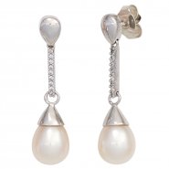 JOBO Ohrh�nger 585 Gold Wei�gold 2 S��wasser Perlen 18 Diamanten Ohrringe