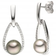 JOBO Ohrh�nger 585 Gold Wei�gold 2 Tahiti Perlen 64 Diamanten Brillanten