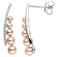 JOBO Ohrh�nger 585 Wei�gold 10 S��wasser Perlen rosa 36 Diamanten Brillanten