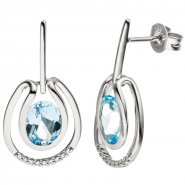 JOBO Ohrh�nger 585 Wei�gold 18 Diamanten Brillanten 2 Blautopase hellblau blau
