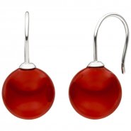 JOBO Ohrh�nger 925 Silber 2 Muschelkern Perlen rot 12 mm Ohrringe Perlenohrringe