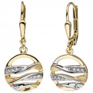 JOBO Ohrh�nger rund 333 Gold Gelbgold bicolor matt mit 14 Zirkonia Ohrringe