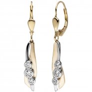 JOBO Ohrh�nger 333 Gold Gelbgold Wei�gold bicolor 6 Zirkonia Ohrringe Boutons