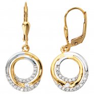 JOBO Ohrh�nger 333 Gold Gelbgold bicolor mit Zirkonia Ohrringe Boutons Goldohrringe