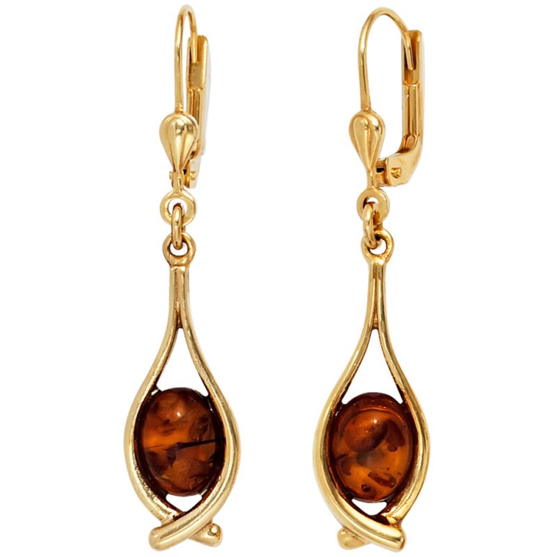 JOBO Ohrh�nger 375 Gold Gelbgold 2 Bernstein-Cabochons Ohrringe Bernsteinohrringe