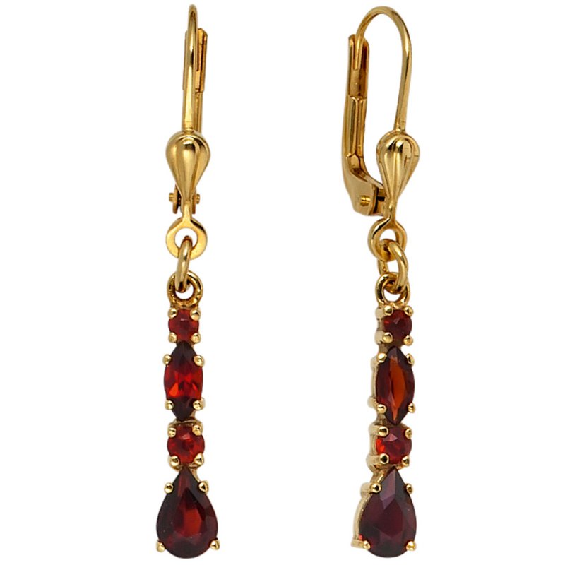 JOBO Ohrh�nger 375 Gold Gelbgold 8 Granate rot Ohrringe Boutons Granatohrringe