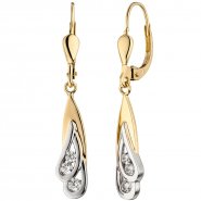 JOBO Ohrh�nger 375 Gold Gelbgold Wei�gold bicolor 6 Zirkonia Ohrringe Boutons