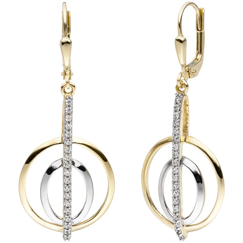 JOBO Ohrh�nger 375 Gold Gelbgold bicolor 38 Zirkonia Ohrringe Boutons Goldohrringe