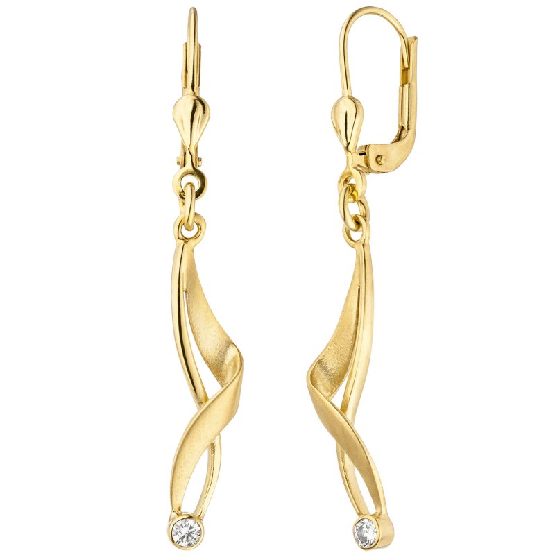 JOBO Ohrh�nger 375 Gold Gelbgold matt 2 Zirkonia Ohrringe Boutons Goldohrringe
