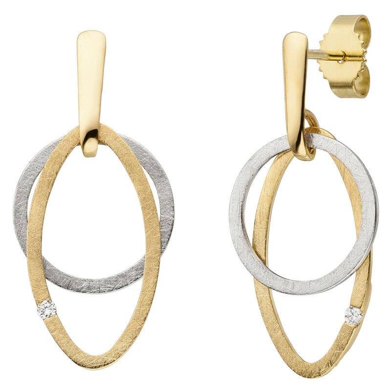 JOBO Ohrh�nger 585 Gelbgold Wei�gold bicolor eismatt 2 Diamanten Brillanten