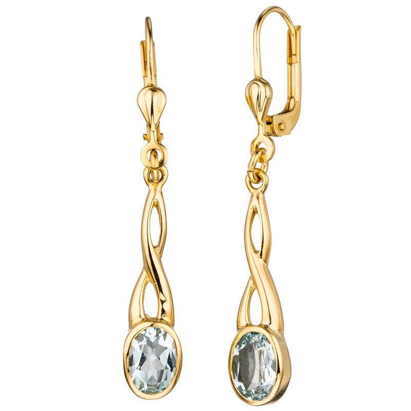 JOBO Ohrh�nger 585 Gold Gelbgold 2 Aquamarine helllbau blau Ohrringe Boutons