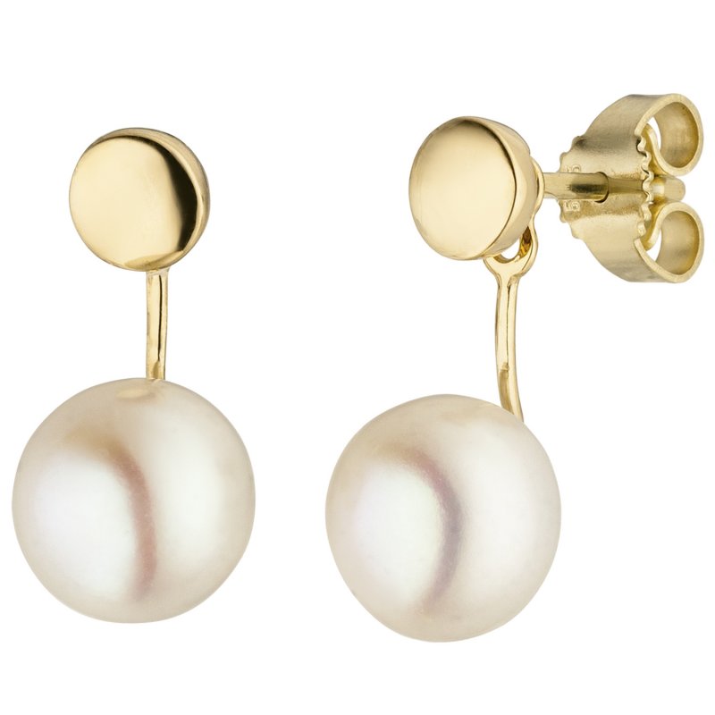 2 Perlenohrringe Süßwasser Gold Perlen 585 Ohrhänger Gelbgold Ohrringe JOBO