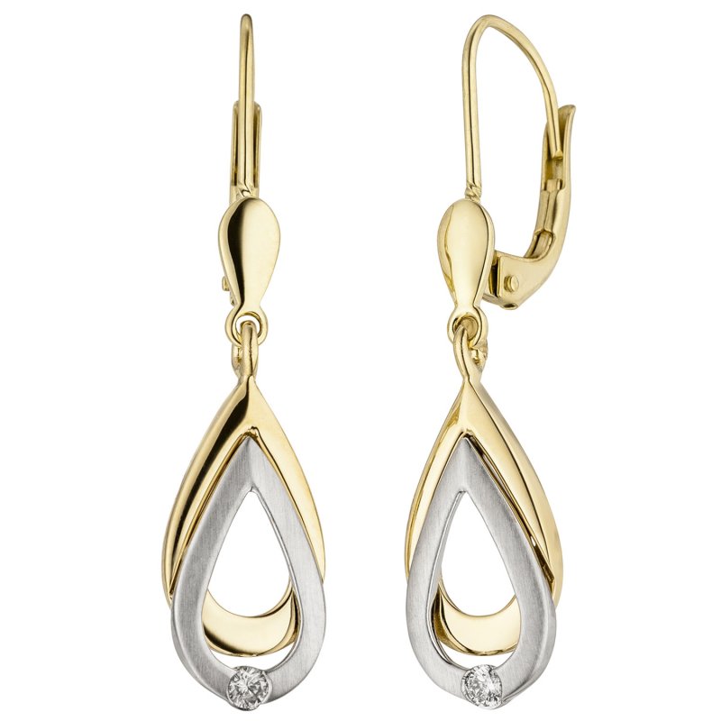 JOBO Ohrh�nger 585 Gold Gelbgold Wei�gold bicolor 2 Diamanten Brillanten Ohrringe