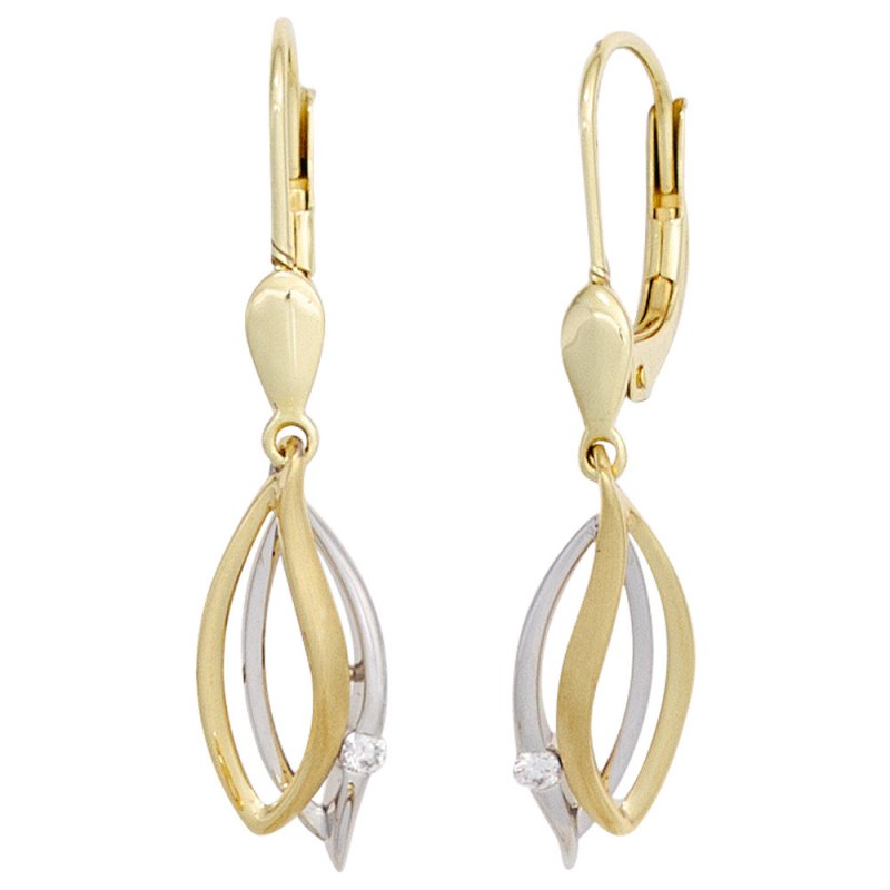 JOBO Ohrh�nger 585 Gold Gelbgold Wei�gold bicolor 2 Diamanten Brillanten Ohrringe
