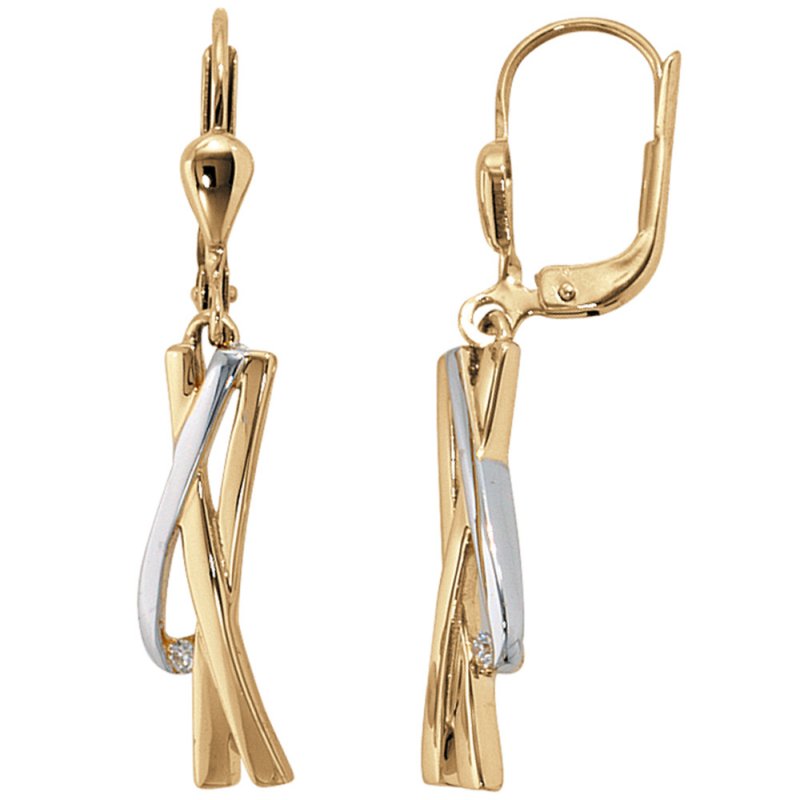 JOBO Ohrh�nger 585 Gold Gelbgold bicolor 2 Diamanten Brillanten Ohrringe Goldohrringe