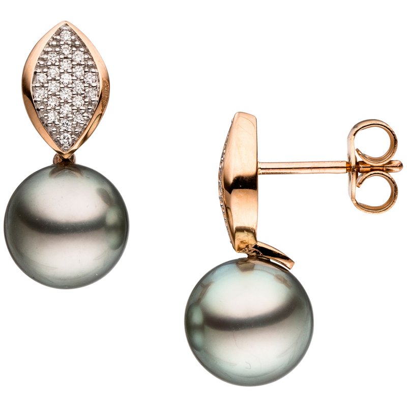 JOBO Ohrh�nger 585 Gold Rotgold 44 Diamanten Brillanten 2 Tahiti Perlen Ohrringe