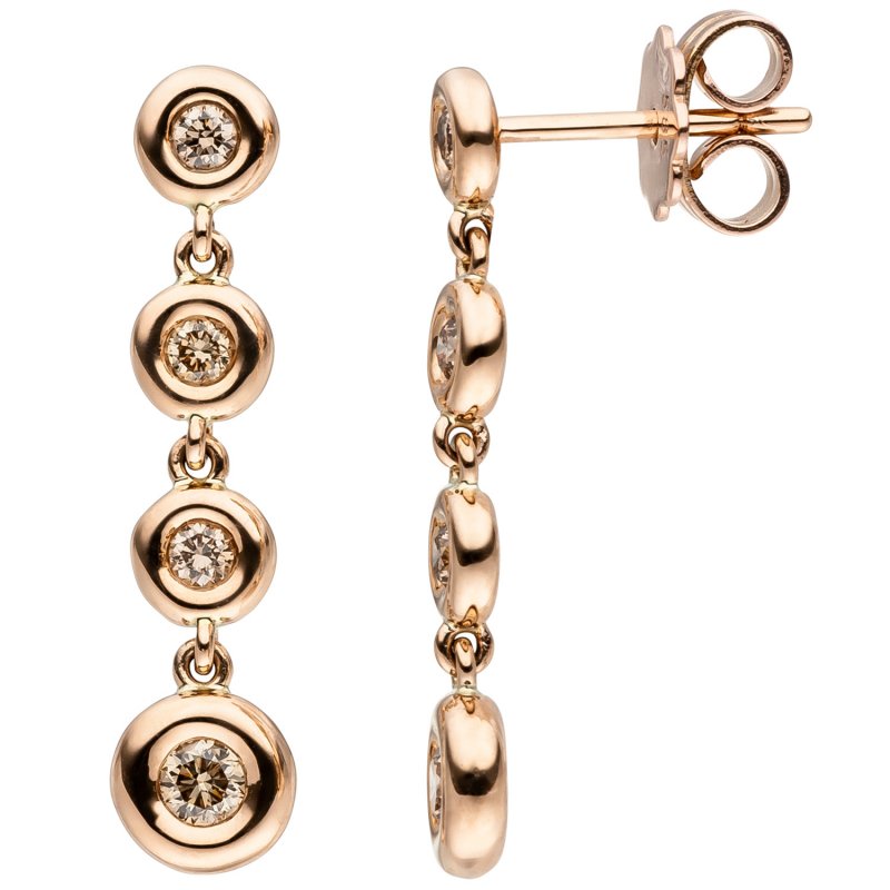 JOBO Ohrh�nger 585 Gold Rotgold 8 Diamanten Brillanten braun Ohrringe Diamantohrringe