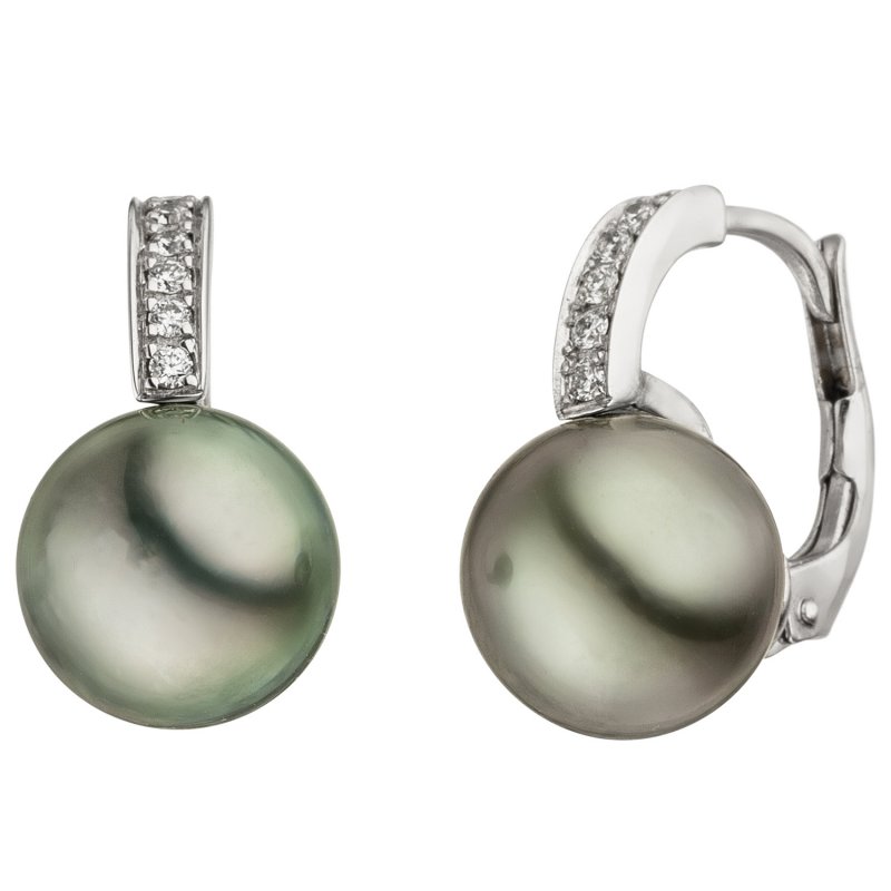 JOBO Ohrh�nger 585 Gold Wei�gold 12 Diamanten Brillanten 2 Tahiti Perlen Ohrringe