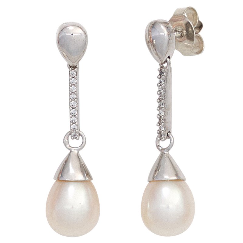 JOBO Ohrh�nger 585 Gold Wei�gold 2 S��wasser Perlen 18 Diamanten Ohrringe