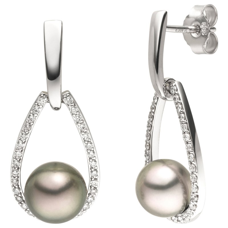 JOBO Ohrh�nger 585 Gold Wei�gold 2 Tahiti Perlen 64 Diamanten Brillanten