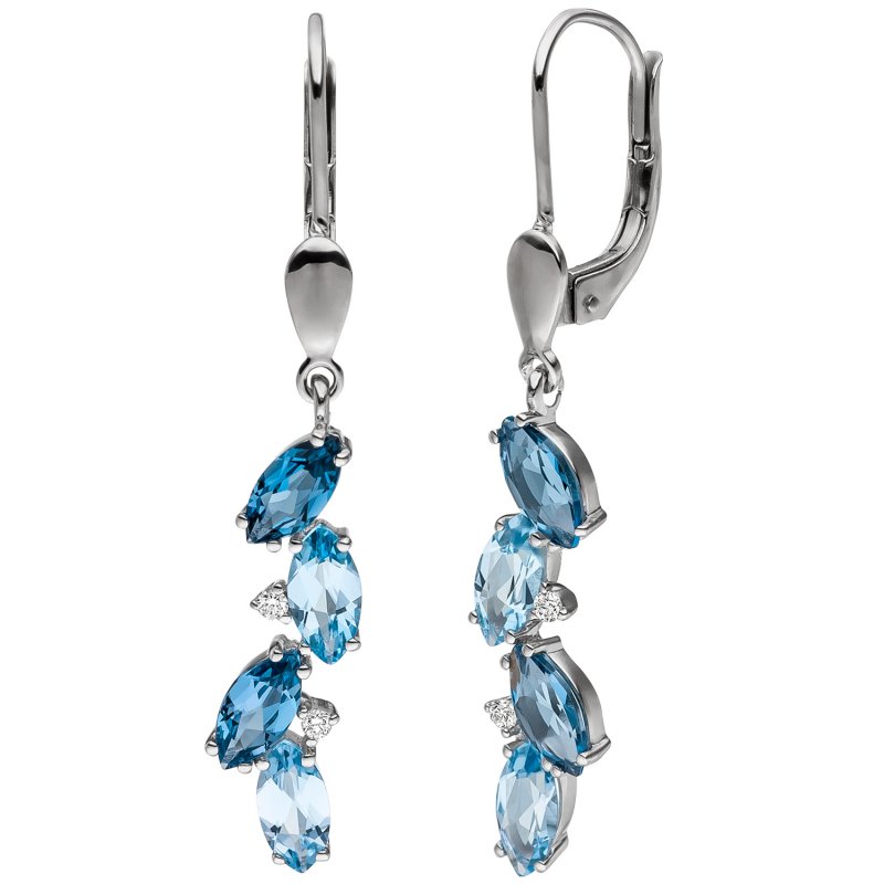 JOBO Ohrh�nger 585 Gold Wei�gold 4 Diamanten Brillanten 8 Blautopase hellblau blau