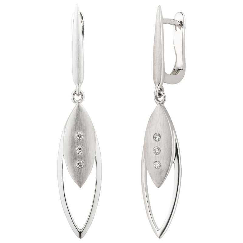 JOBO Ohrh�nger 585 Gold Wei�gold matt 6 Diamanten Brillanten Ohrringe Boutons