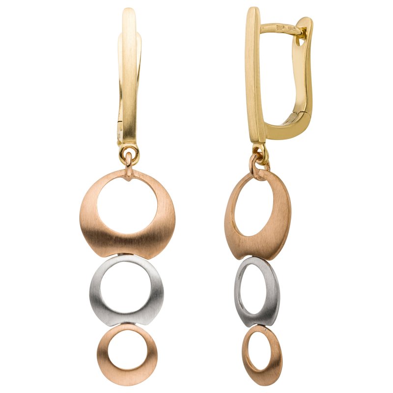 JOBO Ohrh�nger 585 Gold tricolor matt Ohrringe dreifarbig