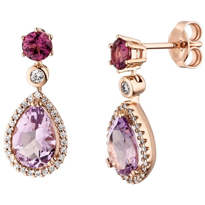 JOBO Ohrh�nger 585 Rotgold 2 Amethyste 2 Rhodolithe 56 Diamanten Brillanten
