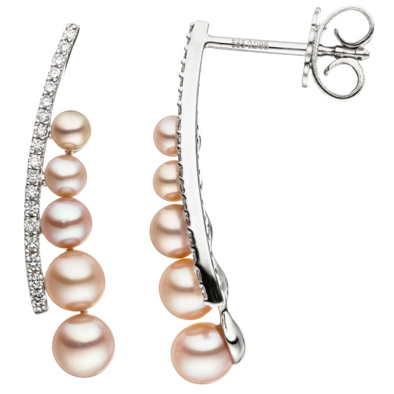 JOBO Ohrh�nger 585 Wei�gold 10 S��wasser Perlen rosa 36 Diamanten Brillanten