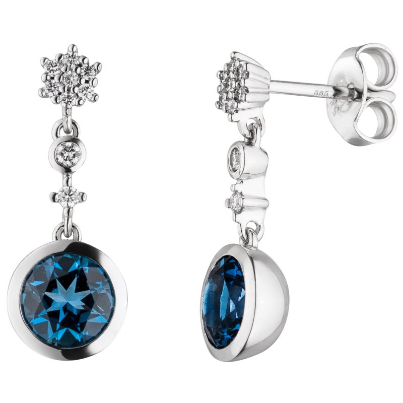 JOBO Ohrh�nger 585 Wei�gold 18 Diamanten Brillanten 2 Blautopase blau