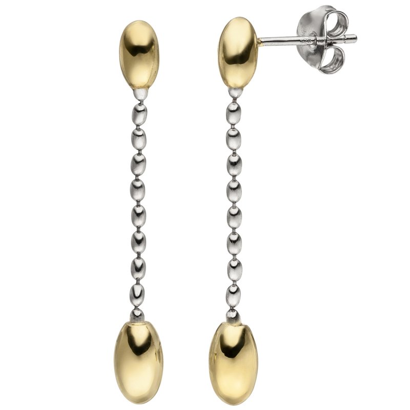 JOBO Ohrh�nger 925 Silber bicolor vergoldet Ohrringe Ohrstecker