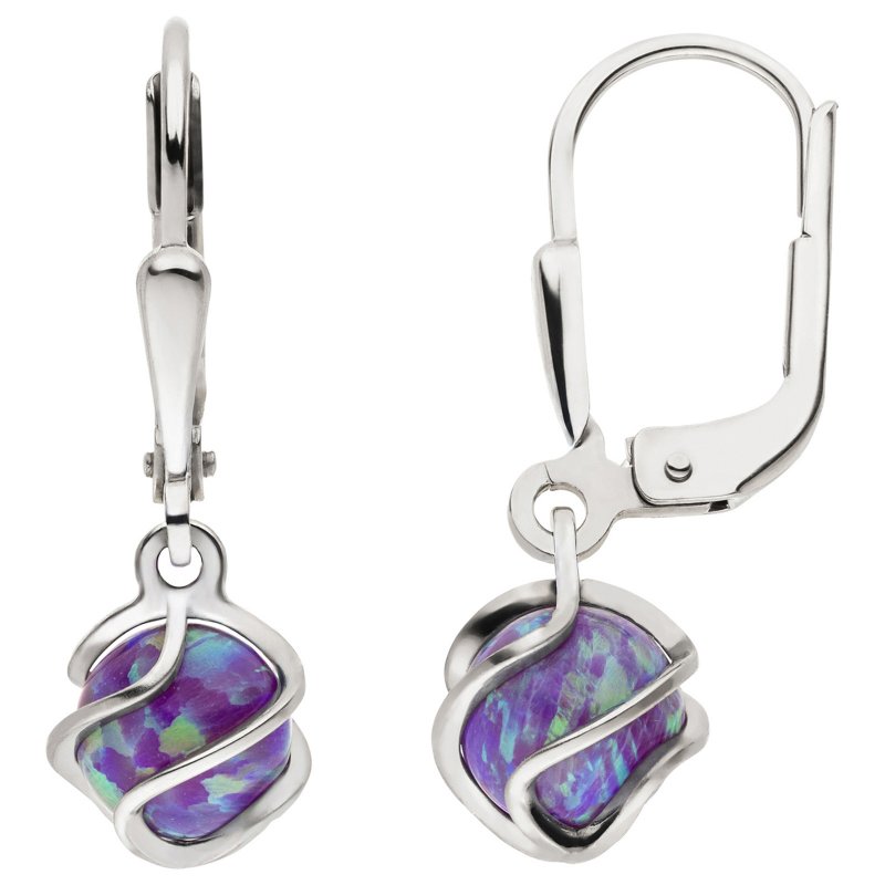 JOBO Ohrh�nger 925 Sterling Silber 2 Opale Ohrringe Boutons Silberohrringe