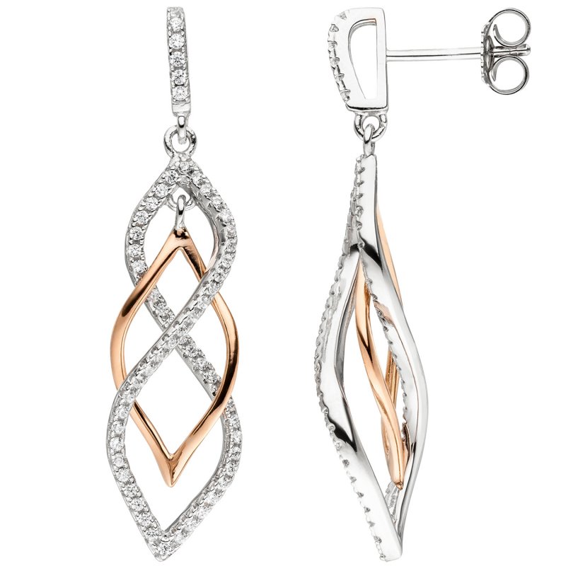 JOBO Ohrh�nger 925 Sterling Silber bicolor vergoldet mit 112 Zirkonia Ohrringe