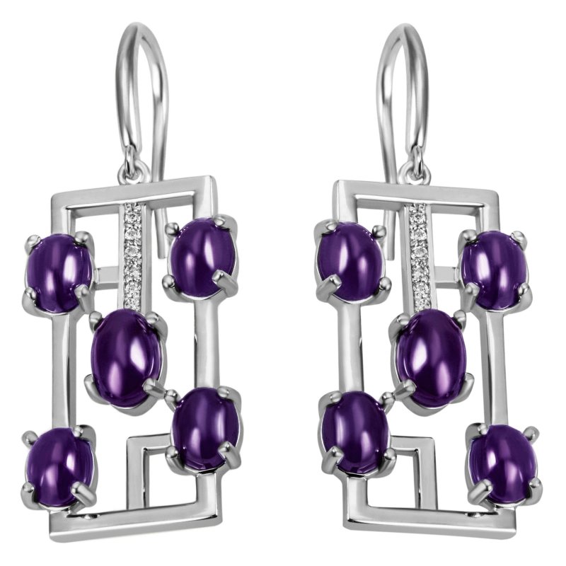 JOBO Ohrh�nger Amethyst 925 Sterling Silber 12 Zirkonia Ohrringe Silberohrringe
