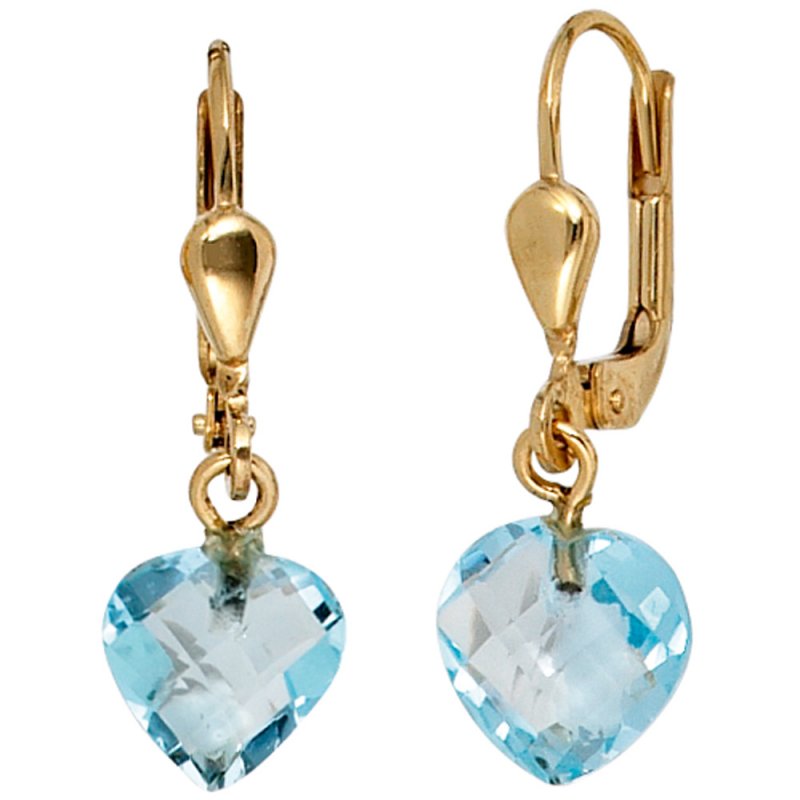 JOBO Ohrh�nger Herz 585 Gold Gelbgold 2 Blautopase hellblau blau Ohrringe Boutons