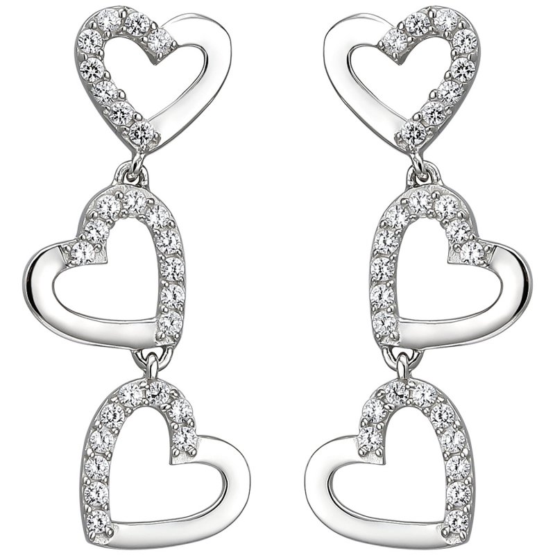 JOBO Ohrh�nger Herzen 925 Silber 52 Zirkonia Ohrringe