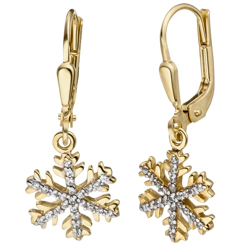 JOBO Ohrh�nger Schneeflocke 333 Gold Gelbgold mit 50 Zirkonia Ohrringe Goldohrringe