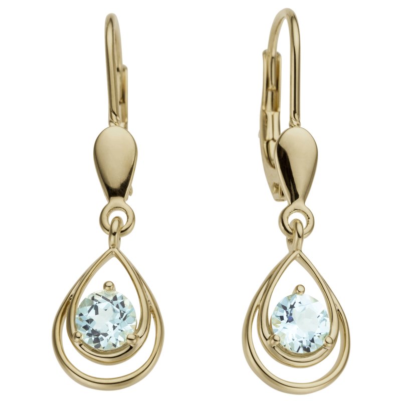 JOBO Ohrh�nger Tropfen 585 Gold Gelbgold 2 Blautopase hellblau blau