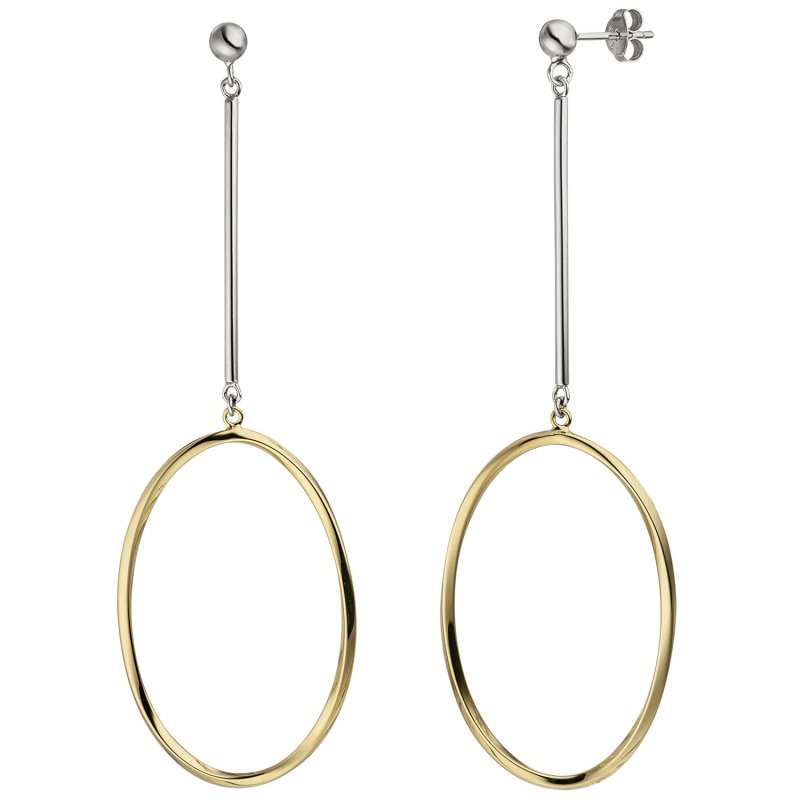 JOBO Ohrh�nger lang 925 Silber bicolor vergoldet Ohrringe Ohrstecker