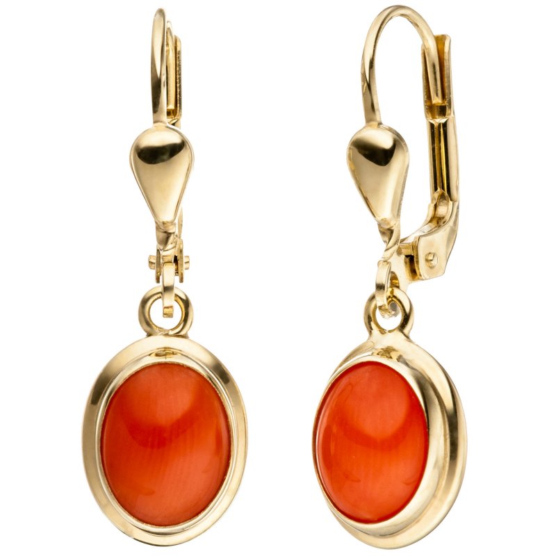 JOBO Ohrh�nger oval 333 Gold Gelbgold 2 Korallen orange Ohrringe Goldohrringe