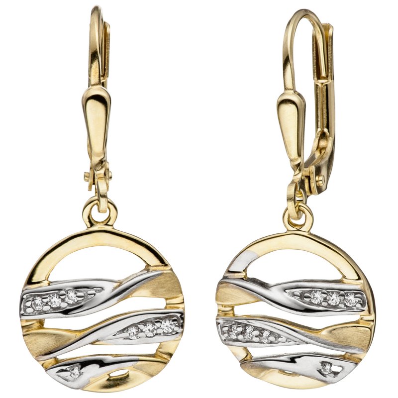 JOBO Ohrh�nger rund 333 Gold Gelbgold bicolor matt mit 14 Zirkonia Ohrringe