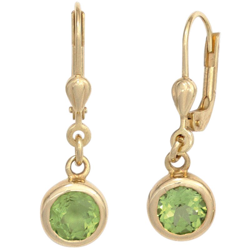JOBO Ohrh�nger rund 585 Gold Gelbgold 2 Peridote gr�n Ohrringe Boutons Peridot