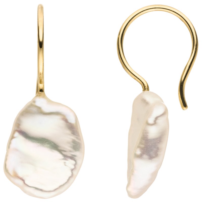 JOBO Ohrhaken 375 Gold Gelbgold mit Keshi Perlen Ohrringe