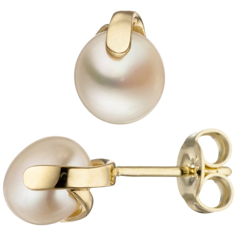 JOBO Ohrstecker 585 Gold Gelbgold 2 S��wasser Perlen Ohrringe Perlenohrstecker