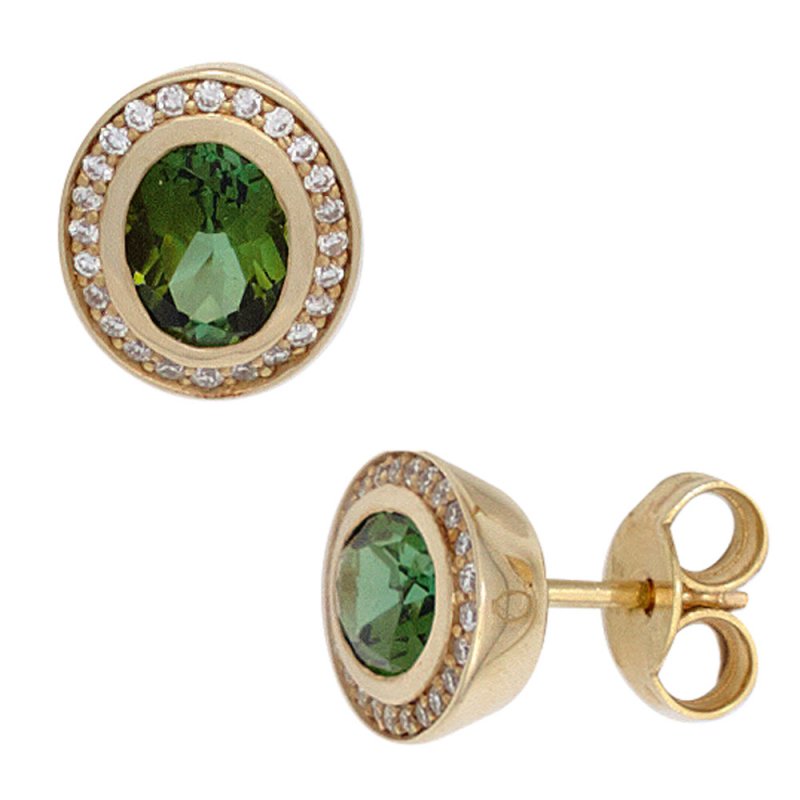 JOBO Ohrstecker 585 Gold Gelbgold 2 Turmaline 48 Diamanten Brillanten Ohrringe