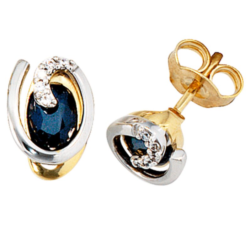 JOBO Ohrstecker 585 Gold Gelbgold Wei�gold 10 Diamanten 2 Saphire blau Ohrringe