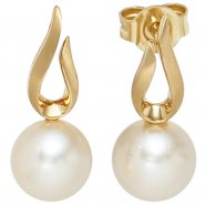 JOBO Ohrstecker 585 Gold Gelbgold mattiert 2 S��wasser Perlen Ohrringe Goldohrstecker