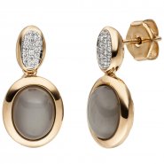 JOBO Ohrstecker 585 Gold Rotgold 2 Mondstein Cabochons 32 Diamanten Brillanten
