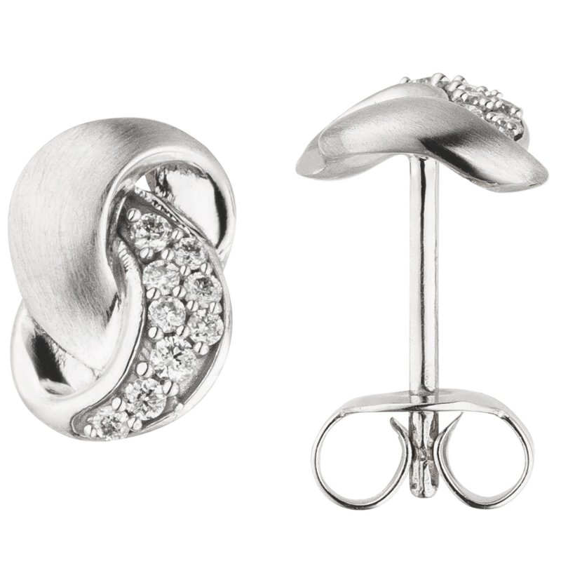 JOBO Ohrstecker 585 Gold Weißgold teil matt 18 Diamanten