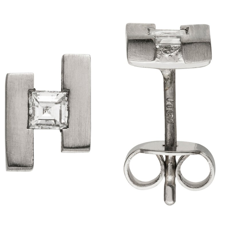 JOBO Ohrstecker 950 Platin matt 2 Diamanten Caree-Schliff Ohrringe